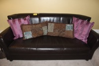 BROWN LEATHER COUCH W/ CUSHIONS