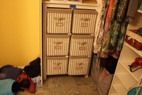 3 SHELF BIN CABINET W/ FABRIC BINS