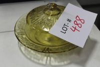 yellow depression glass butter dish