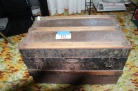 SMALL BROWN WOODEN CHEST W/ SHELF