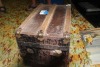 SMALL BROWN WOODEN CHEST W/ SHELF - 2