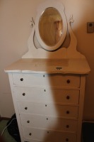 WOODEN DRESSER W/ BEVELED EDGE MIRROR