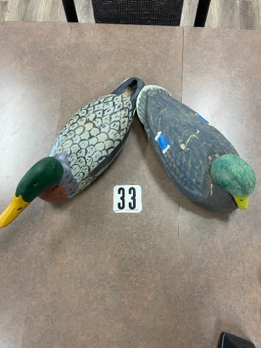 2 - DUCK DECOYS - 1 WOOD/ 1 PLASTIC