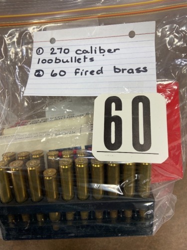 100 ROUNDS 270 HORNANDY BULLETS FOR RELOADING & 60 FIRED BRASS