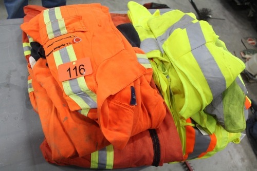 2 - PAIRS OF COVERALLS, ASSORTMENT OF SAFETY VESTS