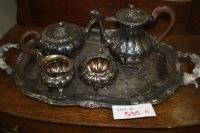 silver service w/2 teapots, cream & sugar & tray