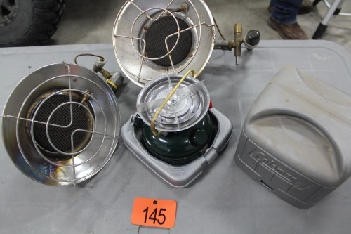 COLEMAN KEROSENE BURNER, 2 SUNFLOWER HEATERS