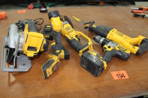 DEWALT RECIP SAW, GRINDER, DRILL, CIRCULAR SAW, FLASHLIGHTS