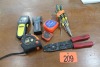 STUD FINDERS, TAPE MEASURE, SCREW DRIVERS, WIRE PLIERS