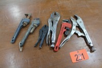 ASSORTMENT OF VISE GRIPS, PIPE WRENCHES