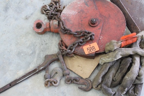 LARGE PULLEY, SLING, LOAD BINDER