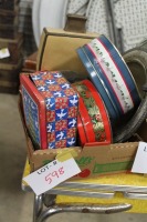 assorted tins, jug