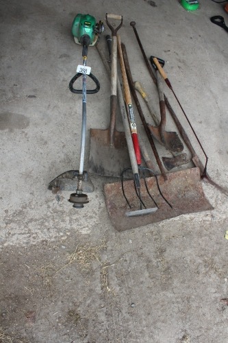 WEEDEATER, SHOVELS, FORK, CHIPPER