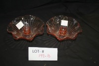 2 pink depression glass holders