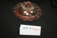 pink depression glass covered bowl