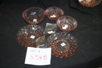 2 plates & 3 dishes pink depression glass