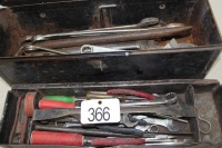 JD TOOL BOX W/ ASSORTED CRESCENTS & FLAT WRENCHES