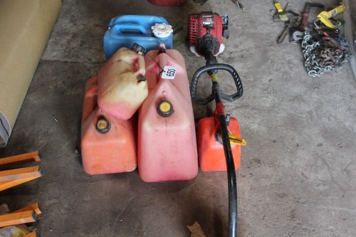 4 - GAS JUGS, WATER JUG, GAS WEED WHIPPER