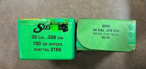 57 PIECES OF 180 GR. 30 CAL. SIERRA SPRITZER LEADS, 80 PIECES OF 150 GR. 30 CAL. SIERRA FLATNOSE LEADS