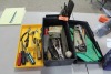 TOOL BOX W/ PLIERS, CALIPERS, CHAIN BREAKER, DRILL BITS