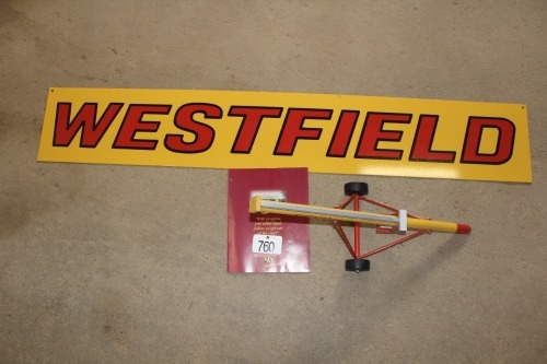 TIN WESTFIELD SIGN, WESTFIELD TOY AUGER