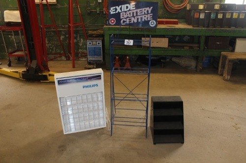 BATTERY STAND, GOODYEAR DISPLAY CASE, PHILLIPS LIGHT BULD CASE