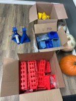 3 - BOXES OF BOLT BINS, 2 JACK STANDS