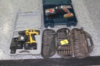 POWERFIST 18V DRILL W/2 BATTERIES/CHARGER, HOMESHOP 18V DRILL W 2 BATTERIES/CHARGER, DRILL BIT SET