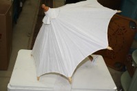 vintage white umbrella w/cover (some staining)