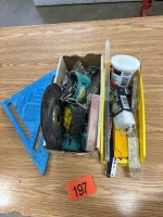 Assortment of saw blades/ hole saws/nails/large speed square