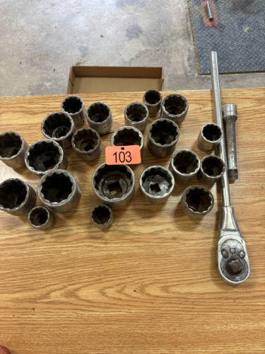 Assortment of 3/4 drive sockets, ratchet and extensions