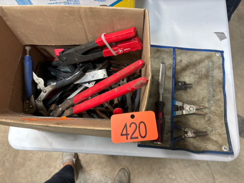 Assortment of snap ring pliers, riveters, chisel&rsquo;s etc