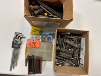 Assorted screwdriver bits and screwdrivers. Etc