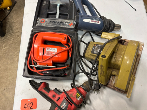 Jig saw, circular saw, drill and heat gun