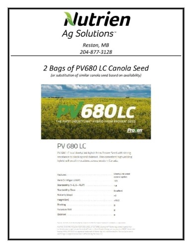 2 bags of PV680 LC Canola seed
