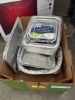 Box of assorted pans