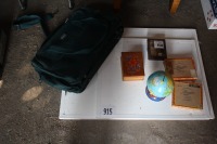 2 cork boards, cigar boxes, razor, globe & bag