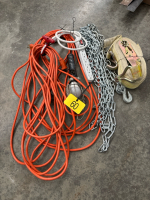 Trouble light, chain, extension cord and power bar. Tie down