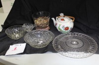 Teapot, Cut glass bowls