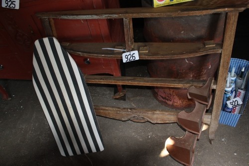 small single headboard, small ironing board, shelf