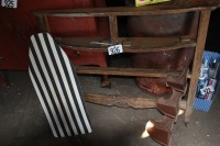 small single headboard, small ironing board, shelf