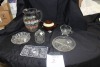 Teapot, juice jug, Cut glass pickle dishes
