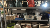 Assortment of plastic and glass planters