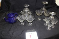 Blue teapot, stemware