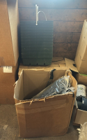 Assortment of green baskets and hangers