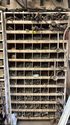 Large bolt bin, contents included, large quantity of nuts and bolts