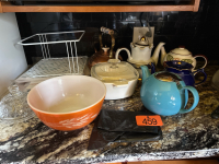 Assortment of teapots and correl ware
