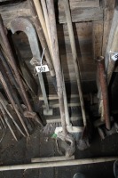 shop brooms, beam scale, post hole digger