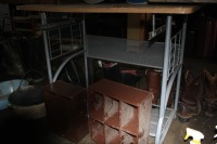 small metal desk & 2 wooden shelves