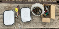 Assorted padlocks with keys air tool parts two mirrors